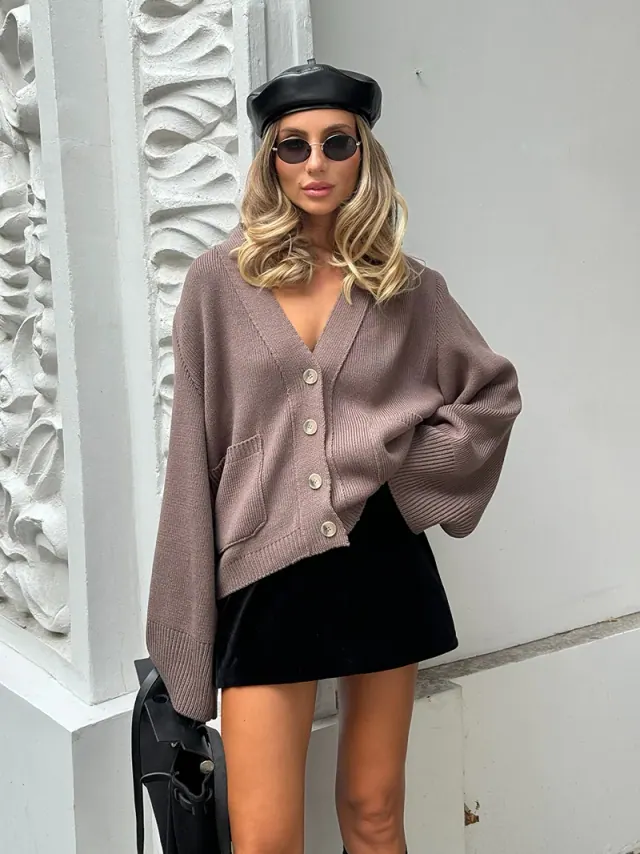 Cardigan "Clare" Wide Sleeve - Mocha by Brand&Trend